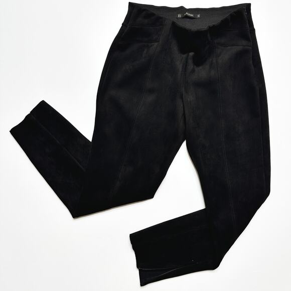 Zara Black Vegan Faux Suede Mid Rise Zip Ankle Raw Hem Leggings Pants Medium - Picture 4 of 15